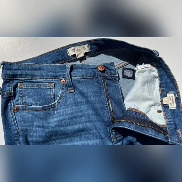 Madewell Blue Distressed Straight Leg Jeans - Picture 7 of 8